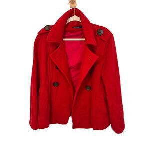 Boston Proper  Red Double Breasted Wool Blend Pea Coat 12 Cherry Red Old Money